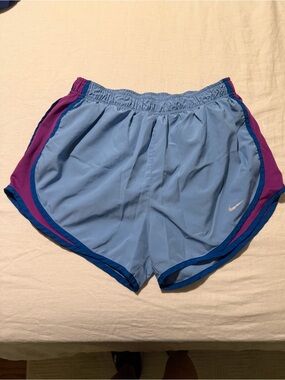 Nike Dri-Fit Women’s Ice Blue Running Shorts with Purple Trim